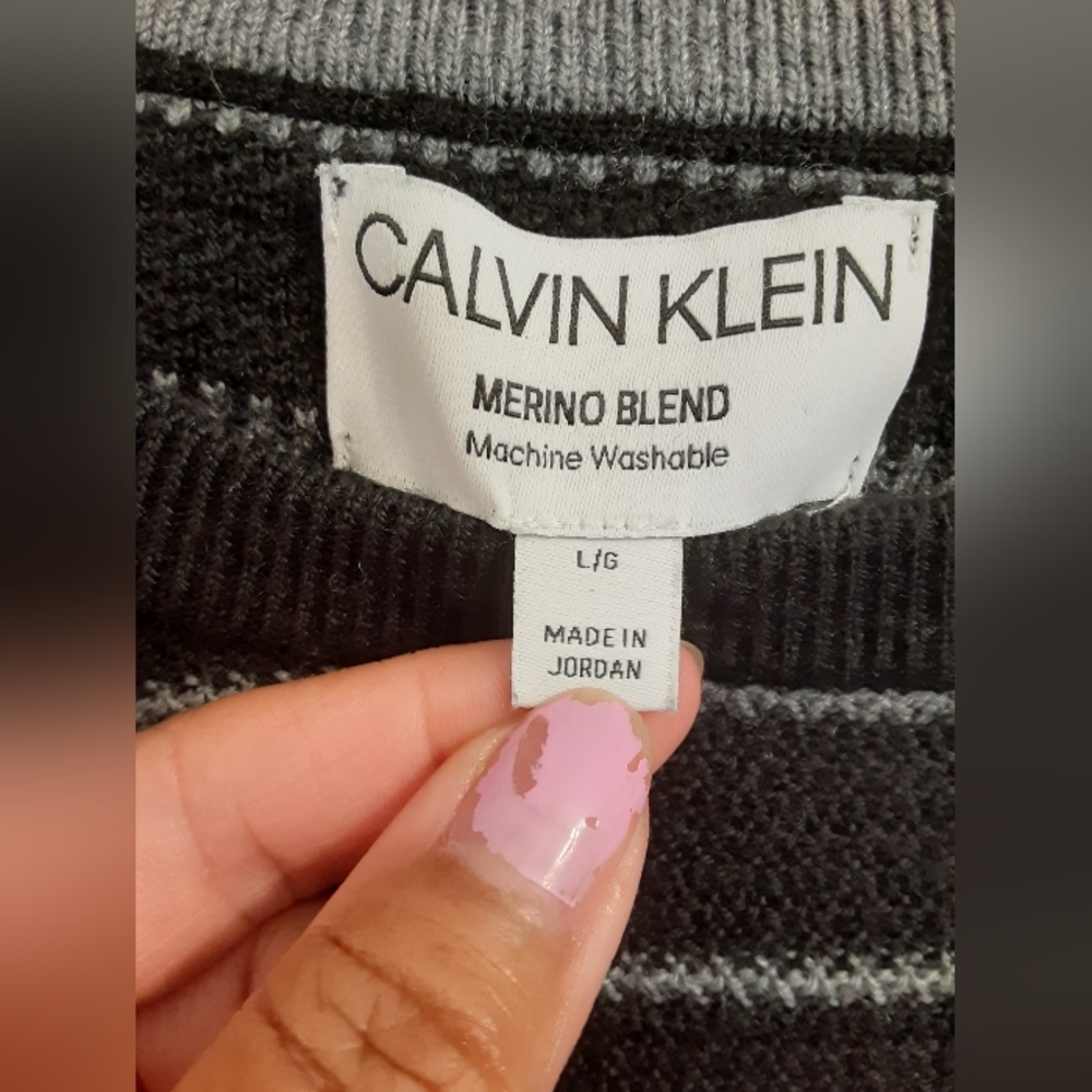Calvin Klein Men's Merino Wool Blent Stripe Long Sleeve Sweater Size Lar… - Picture 3 of 5